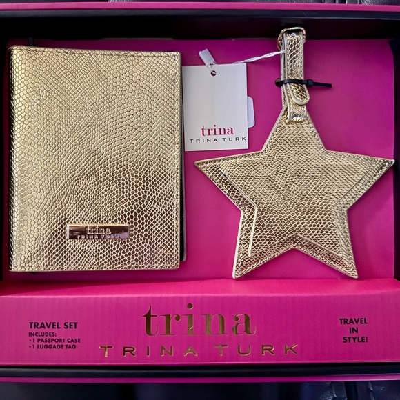 Trina Turk Handbags - Trina Turk Travel Set, NWT, Gold Metallic.  1 Passport Case & 1 Luggage Tag.